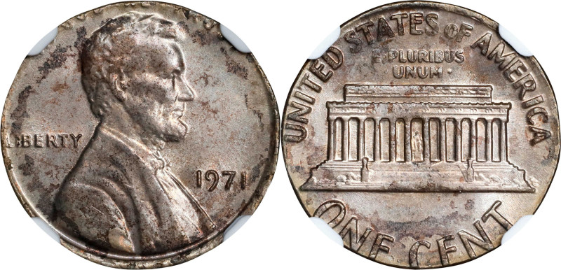 1971 Lincoln Cent. Struck on a Copper-Nickel Clad Dime Planchet. MS-62 (NGC).
2...