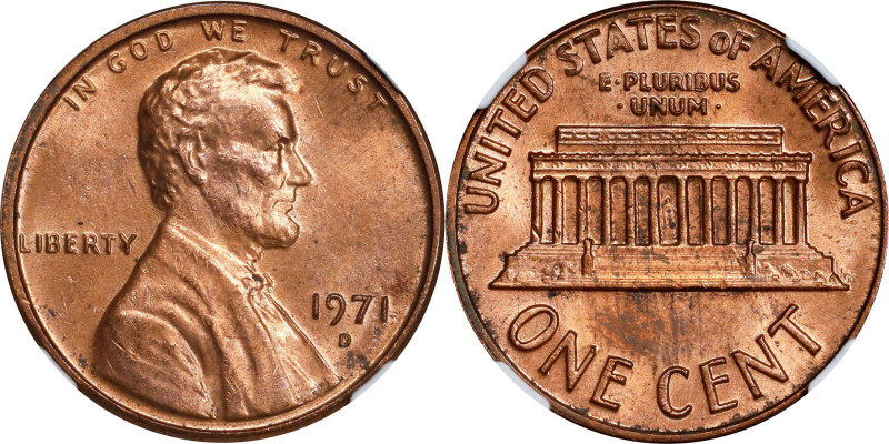 1971-D Lincoln Cent. Struck on a Thick Planchet. MS-64 RD (NGC).
3.6 grams.
Fr...