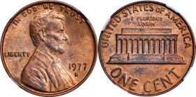 1977-D Lincoln Cent. Struck on a Thick Planchet. MS-64 RB (NGC).
3.7 grams.
From the Barry Harding Collection.