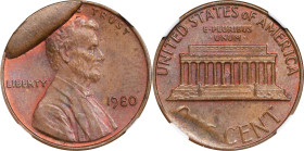 1980 Lincoln Cent. LC-80-4. Obverse Die Break. MS-64 BN (NGC).
From the Barry Harding Collection.