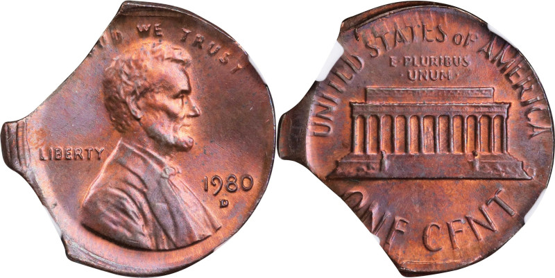 1980-D Lincoln Cent. Broadstruck, Double Curved Clips. MS-65 RB (NGC).
From the...