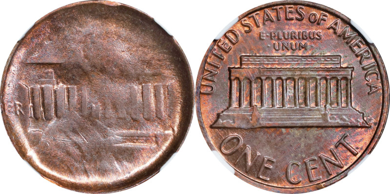 Undated Lincoln Cent. Memorial Reverse. Bronze. Obverse Struck Thru Capped Die. ...