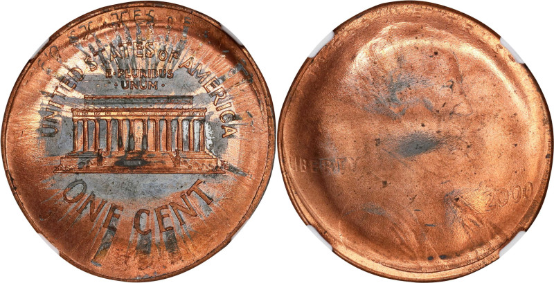 2000 Lincoln Cent. Reverse Capped Die. MS-64 RD (NGC).
From the Barry Harding C...