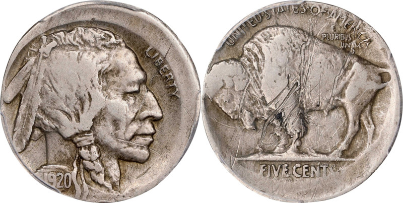 1920-D Buffalo Nickel. Struck 10% Off Center. VF Details--Scratch (PCGS).
From ...