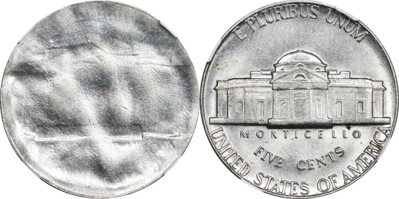 Undated (1938-2003) Jefferson Nickel. Copper-Nickel. Obverse Struck Thru Capped ...