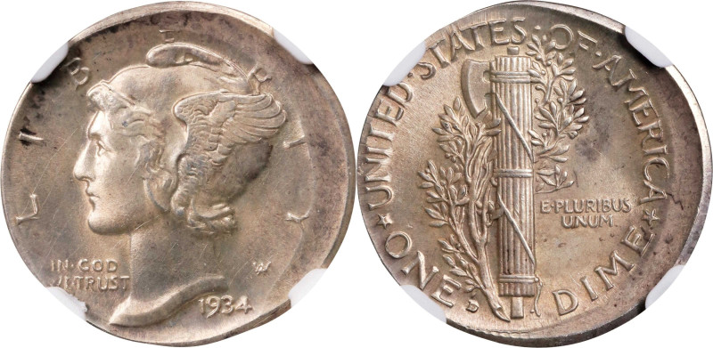 1934-D Mercury Dime. Broadstruck. MS-62 FB (NGC).
From the Barry Harding Collec...