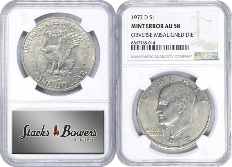 Lot of (2) 1972-D Eisenhower Dollars. Obverse Misaligned Die. (NGC).
Included a...