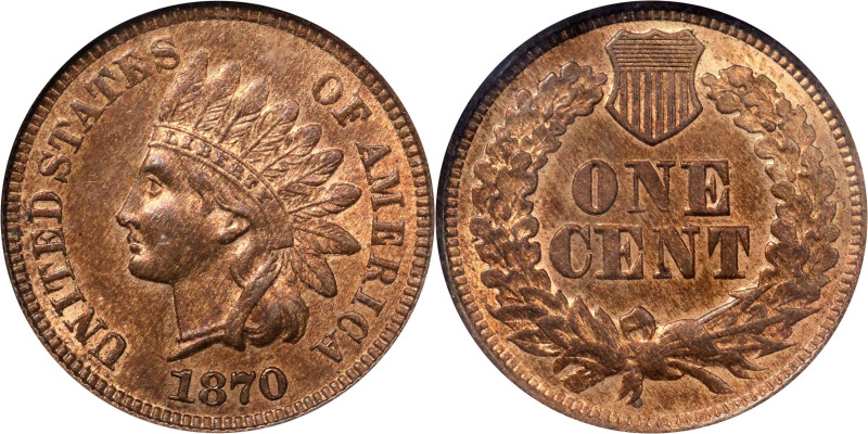 1870 Indian Cent. MS-65 RB (NGC). CAC.
PCGS# 2098. NGC ID: 227U.