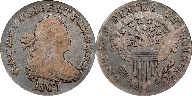 1807 Draped Bust Half Dollar. O-102, T-8. Rarity-2. Fine-12 (PCGS).
PCGS# 6079....