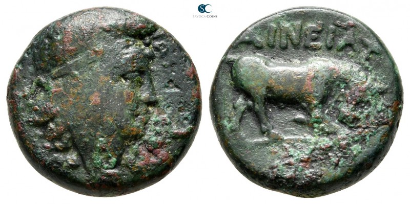 Macedon. Aeneia circa 400 BC. 
Bronze Æ

15 mm., 4,36 g.

Head of Aineias r...