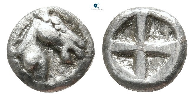 Macedon. The Mendeoi in Pangaion 480-460 BC. 
1/48 Stater AR

6 mm., 0,40 g....