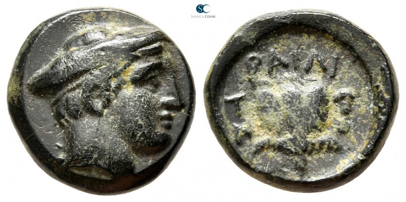Macedon. Tragilos circa 400 BC. 
Bronze Æ

15 mm., 3,53 g.

Head of Hermes ...