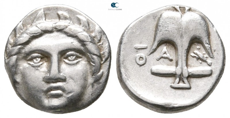 Thrace. Apollonia Pontica circa 410-341 BC. 
Diobol AR

10 mm., 1,28 g.

He...