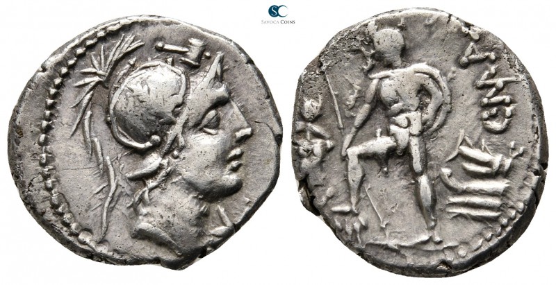 C. Malleolus C. f. 118 BC. Rome
Denarius AR

19 mm., 3,93 g.

Helmeted head...