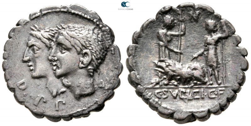 C. Sulpicius C.f. Galba 106 BC. Rome
Serratus AR

19 mm., 3,81 g.

D P P, j...