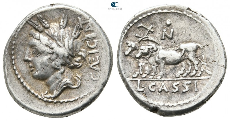 L. Cassius Caecianus 102 BC. Rome
Denarius AR

18 mm., 3,93 g.

Head of Cer...