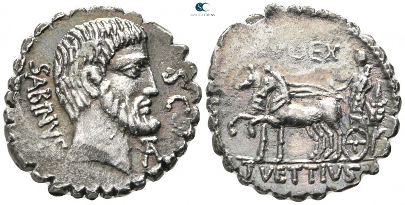 T. Vettius Sabinus 70 BC. Rome
Serratus AR

20 mm., 3,76 g.

SABINVS S C, b...