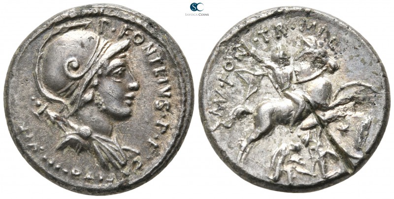 P. Fonteius P. f. Capito 55 BC. Rome
Denarius AR

17 mm., 3,43 g.

P • FONT...