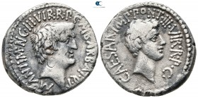 Marc Antony and Octavian 41 BC. Spring-early summer 41 BC, M. Barbatius Pollio, quaestor pro praetore.. Ephesos. Denarius AR