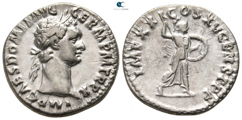 Domitian AD 81-96. Struck AD 90-91. Rome
Denarius AR

19 mm., 3,39 g.

IMP ...