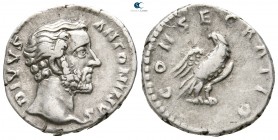 Divus Antoninus Pius after AD 161. Struck under Marcus Aurelius. Rome. Denarius AR