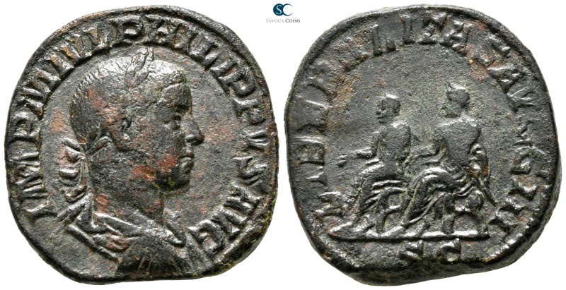 Philip II AD 247-249. Rome
Sestertius Æ

30 mm., 20,05 g.

IMP M IVL PHILIP...
