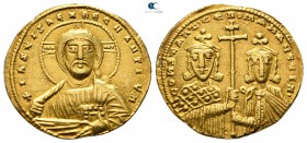 Constantine VII Porphyrogenitus with Romanus II AD 913-959. Struck AD 945-959. Constantinople. Solidus AV