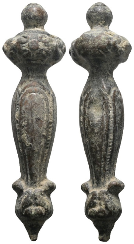 Weight 41,83 gr - Diameter 65 mm. Pair of French Cast Iron Staircase Newel Posts...