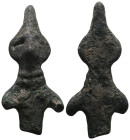 Weight 22,54 gr - Diameter 51 mm. Miniature Syro-Hittite bronze idol, 2nd millennium BC.