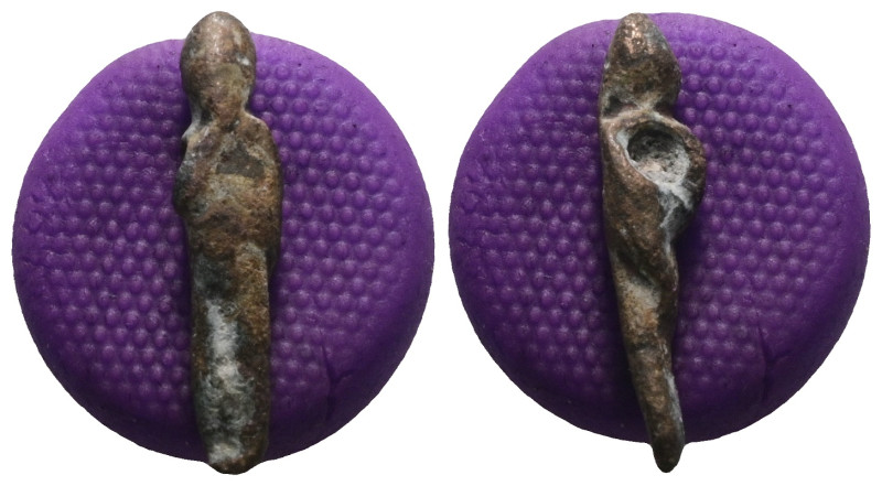 Weight 1,64 gr - Diameter 21 mm. Ancient Bronze human figure and pendant.