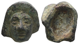 Weight 21,95 gr - Diameter 24 mm. Roman Bronze Theatre Mask Applique, c. 1st-2nd century AD