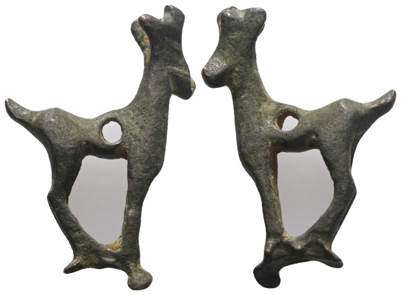 Weight 5,60 gr - Diameter 30 mm. Ancient Bronze Age, Luristan Bronze Ibex figuri...
