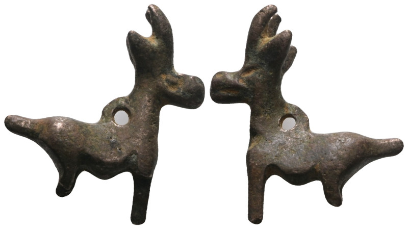 Weight 9,21 gr - Diameter 29 mm. Ancient Bronze Age, Luristan Bronze Ibex figuri...