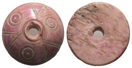 Weight 3,09 gr - Diameter 21 mm. ANCIENT SPINDLE WHORL.(8th-12th century).Bone.