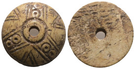 Weight 2,99 gr - Diameter 23 mm. ANCIENT SPINDLE WHORL.(8th-12th century).Bone.