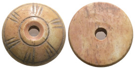 Weight 6,00 gr - Diameter 27 mm. ANCIENT SPINDLE WHORL.(8th-12th century).Bone.