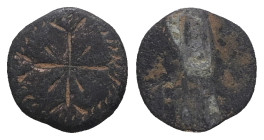 Weight 0,56 gr - Diameter 10 mm. BYZANTINE EMPIRE Bronze ring head. 7st- 11th Century CE.
