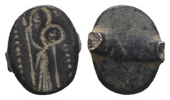 Weight 1,46 gr - Diameter 10 mm. BYZANTINE EMPIRE Bronze ring head. 7- 10th Century CE.