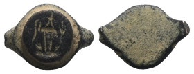 Weight 3,08 gr - Diameter 14 mm. Roman Bronze ring head. 1st- 4th Century CE.