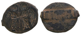Weight 1,70 gr - Diameter 12 mm. BYZANTINE EMPIRE Bronze ring head. 9st-11th Century CE.