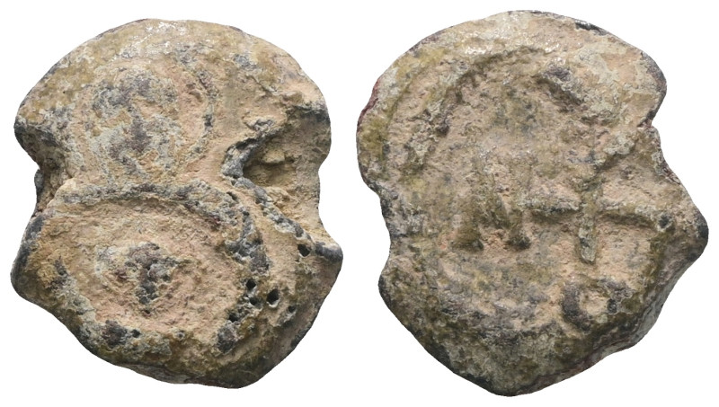 Weight 5,00 gr - Diameter 17 mm. BYZANTINE LEAD SEAL.(Circa 7th-11th Century).Pb...