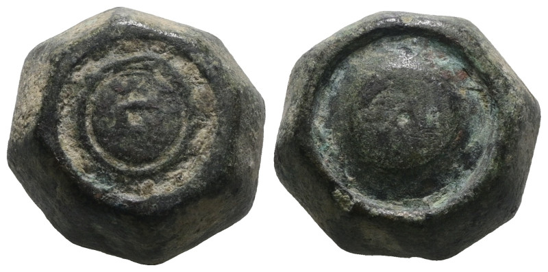 Weight 21,18 gr - Diameter 17 mm. BYZANTINE BRONZE WEIGHT.(Circa 6th-9th century...