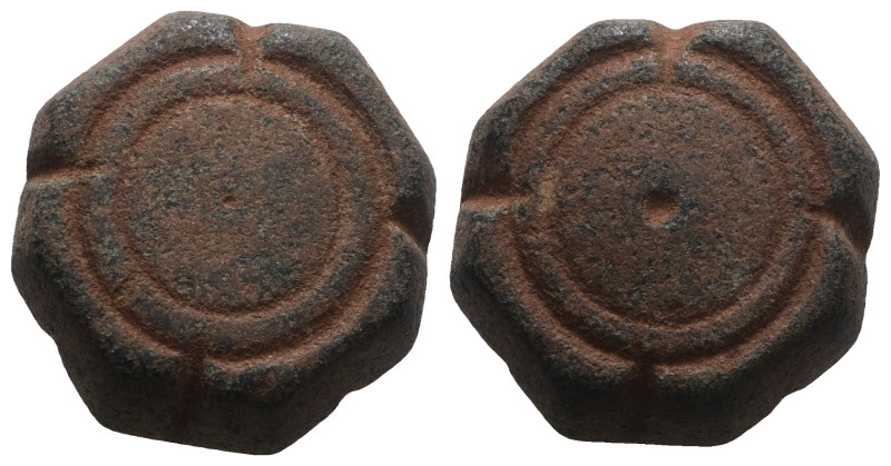 Weight 20,74 gr - Diameter 18 mm. BYZANTINE BRONZE WEIGHT.(Circa 6th-9th century...