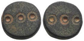 Weight 8,29 gr - Diameter 14 mm. BYZANTINE BRONZE WEIGHT.(Circa 6th-9th century).Ae.