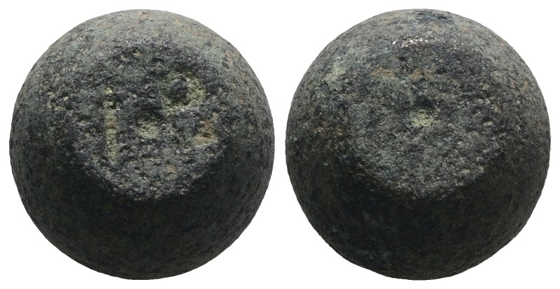 Weight 13,20 gr - Diameter 13 mm. BYZANTINE BRONZE WEIGHT.(Circa 6th-9th century...