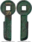 Xin Dynasty. Wang Mang (AD 7-23) gold-inlaid "Key Money" Knife Valued at 5000 ND (AD 7-9) Certified 82 by Gong Bo Grading, Hartill-9.12. 74.2x20mm. 29...