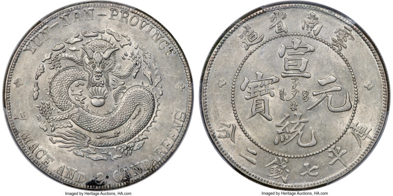 Yunnan. Hsüan-t'ung Dollar ND (1909-1911) AU55 PCGS, KM-Y260, L&M-425, Kann-175....