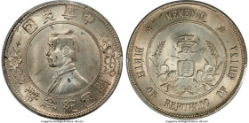 Republic Sun Yat-sen "Upper Five-Pointed Stars/No Dot Below Ear" Memento Dollar ND (1927) MS64 PCGS, Nanking mint, KM-Y318.1 var. (1912; dot below ear...