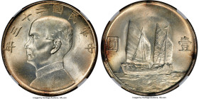 Republic Sun Yat-sen "Junk" Dollar Year 23 (1934) MS66+ NGC, KM-Y345, L&M-110, Kann-624. A prolific and instantly recognizable type that has seen exte...