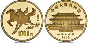 People's Republic gold Proof "Year of the Horse" 1000 Yuan (12 oz) 1990 PR69 Ultra Cameo NGC, KM275, CC-253. Mintage: 500. Lunar series. A representat...